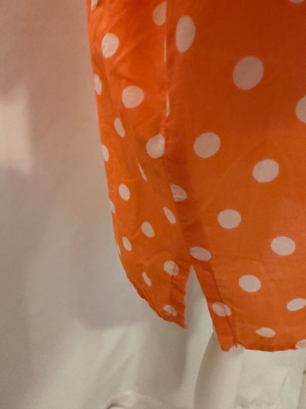 Women's Orange and White Polka Dot Short-Sleeve Cotton Button-Down Shirt - 3x - Picture 7 of 16